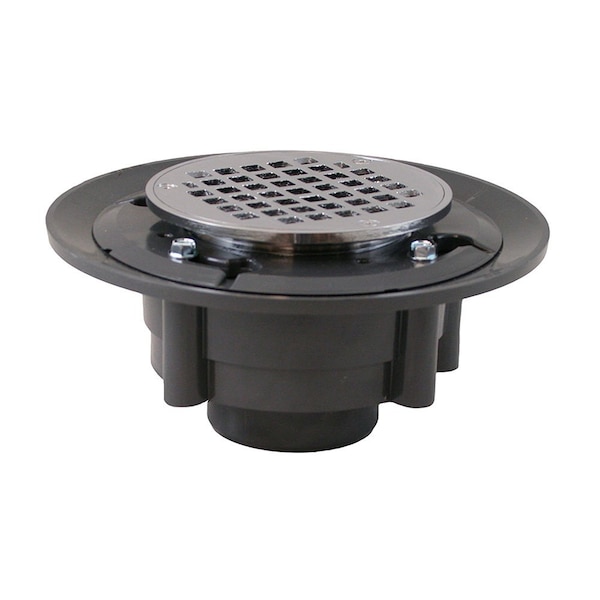 2inX3in Heavy Duty PVC Shower Drain with 3-1/2in Metal Spud and 5in Round Chrome Plated Strainer